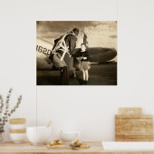 1940 Amerikaanse militaire piloot en jongetje Poster (Keuken)