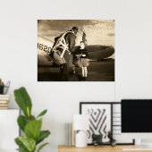 1940 Amerikaanse militaire piloot en jongetje Poster (Thuiskantoor)