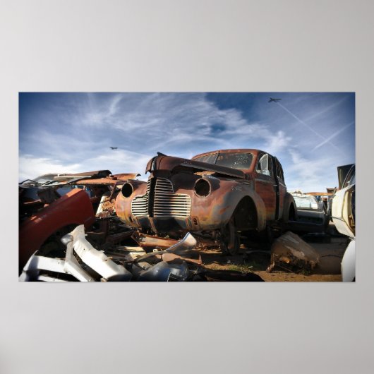 1940 Buick & F-86 Saber overvlucht - junkyard art Poster (Voorkant)