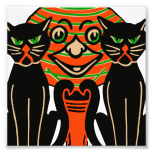 1940  Halloween zwarte kat Foto Afdruk
