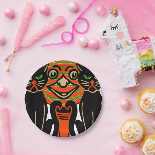 1940  Halloween zwarte kat Papieren Bordje (Feest)