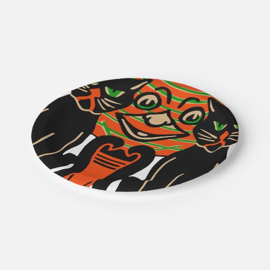 1940  Halloween zwarte kat Papieren Bordje (Gekanteld)