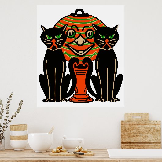 1940  Halloween zwarte kat Poster (Keuken)