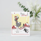 1940  Happy Kerstmeisje met hond Feestdagenkaart (Staand voorkant)