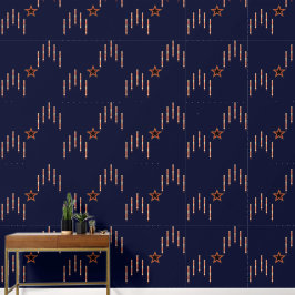 1940 Patriottische Art Deco - Rood Ivoor op Navy B Behang