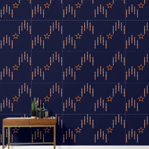 1940 Patriottische Art Deco - Rood Ivoor op Navy B Behang