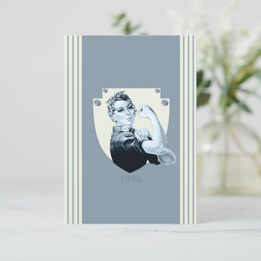 1940 retro patriottische vrouw RSVP-kaart RSVP Kaartje (Staand voorkant)