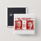 1940 Stemming Roosevelt + Wallace, rood Vierkante Button 5,1 Cm (Voorkant /achterkant)