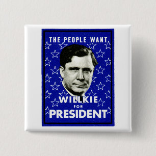1940 WIllkie voor President Vierkante Button 5,1 Cm