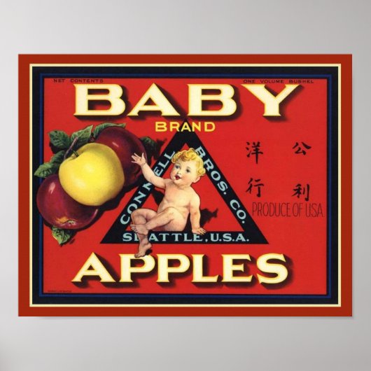 1940's Baby Merk Appels Fruit Crate Label Poster (Voorkant)