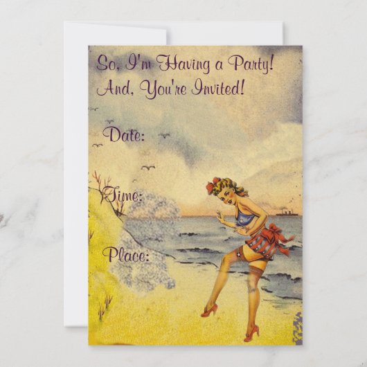 1940s Bathing Beauty Funny Party Uitnodiging (Achterkant)