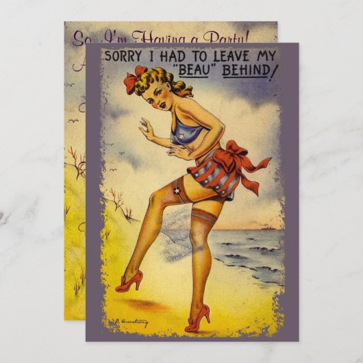 1940s Bathing Beauty Funny Party Uitnodiging (Voorkant / Achterkant)