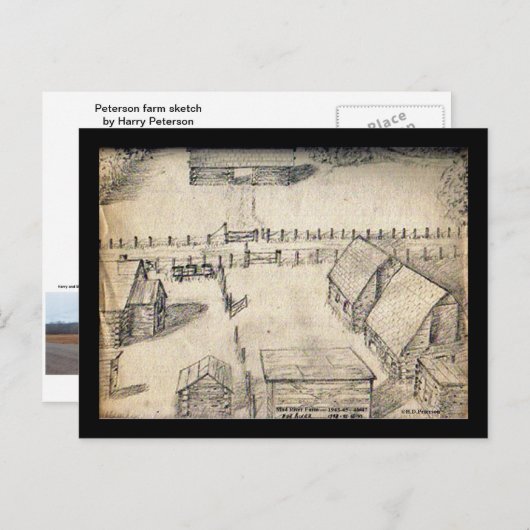 1940s Boerderij Schets Briefkaart (Voorkant / Achterkant)