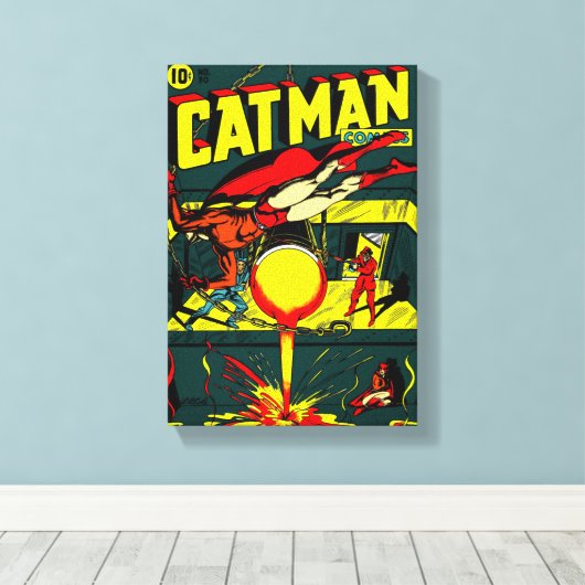 1940's CAT-MAN Comics Canvas Print (Insitu (Houten vloer))