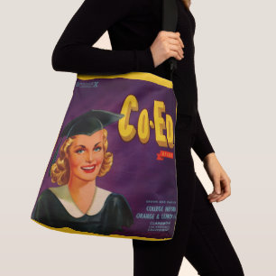 1940s Co-Ed Brand citrus crate print Crossbody Tas