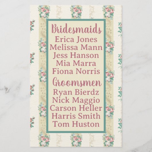 1940's Floral Wallpaper Trouwprogramma (Achterkant)