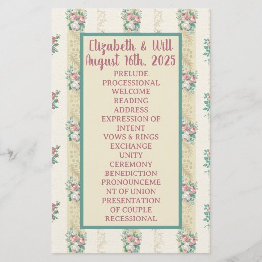 1940's Floral Wallpaper Trouwprogramma (Voorkant)