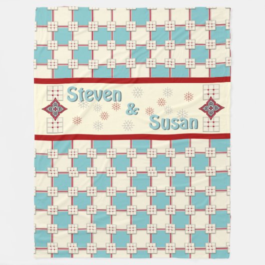 1940s gelaagde Tegel_aqua, ivoor, rood (gepersonal Fleece Deken (Voorkant)