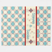 1940s gelaagde Tegel_aqua, ivoor, rood (gepersonal Fleece Deken (Voorkant (Horizontaal))