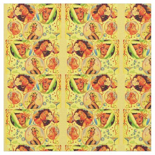 1940s glamour meisjes print stof (Close Up)