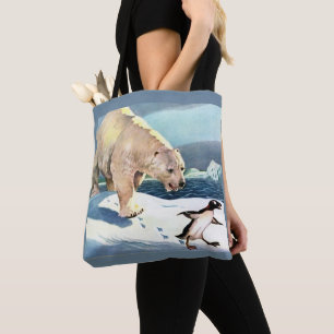 1940s ijsbeer en pinguïn tote bag