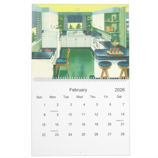 1940s Keukenhuis , 12 maanden Kalender (Feb 2026)