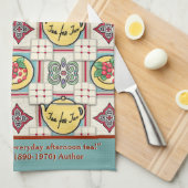 1940s Keukenpatroon met gele theepotten Personalis Theedoek (Quarter Fold)