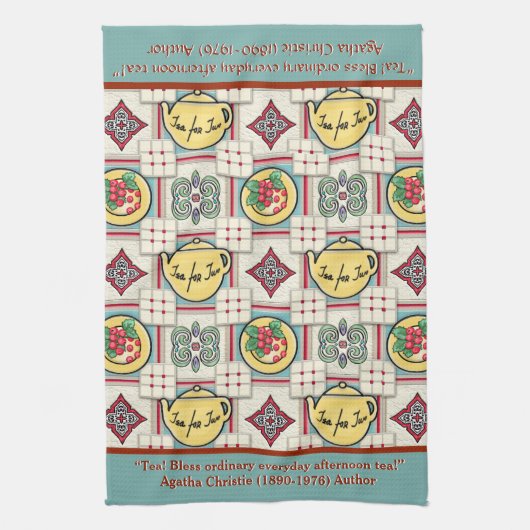 1940s Keukenpatroon met gele theepotten Personalis Theedoek (Verticaal)