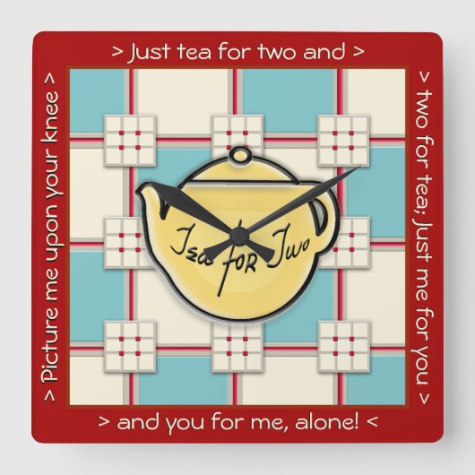 1940s Keukenpatroon w / gele theepot Vierkante Klok (Voorkant)