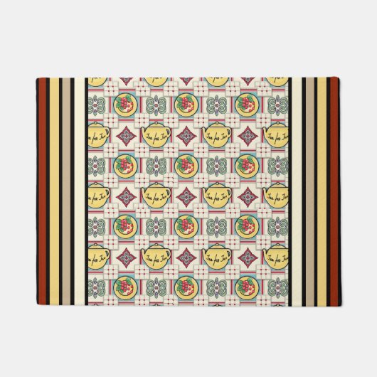 1940s Keukenpatroon w / Gele theepotten Deurmat (Voorkant)