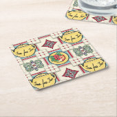 1940s Keukenpatroon w / Gele theepotten Kartonnen Onderzetters (Schuin)