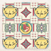 1940s Keukenpatroon w / Gele theepotten Kartonnen Onderzetters (Voorkant)