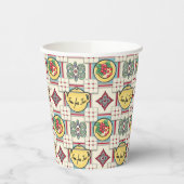 1940s Keukenpatroon w / Gele theepotten Papieren Bekers (Links)