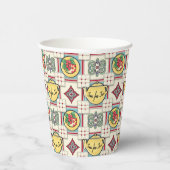 1940s Keukenpatroon w / Gele theepotten Papieren Bekers (Rechts)