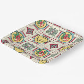 1940s Keukenpatroon w / Gele theepotten Papieren Bordje (Gebogen)