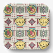 1940s Keukenpatroon w / Gele theepotten Papieren Bordje (Voorkant)