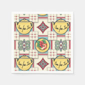 1940s Keukenpatroon w / Gele theepotten Servetten (Voorkant)