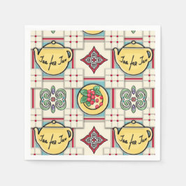 1940s Keukenpatroon w / Gele theepotten Servetten