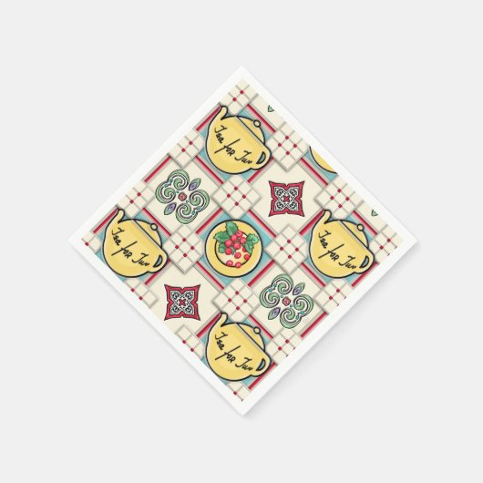 1940s Keukenpatroon w / Gele theepotten Servetten (Hoek)