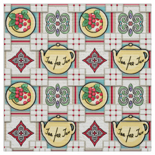 1940s Keukenpatroon w / Gele theepotten Stof