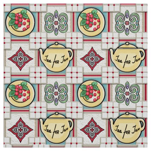 1940s Keukenpatroon w / Gele theepotten Stof (Swatch)