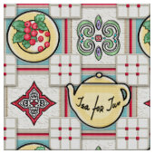 1940s Keukenpatroon w / Gele theepotten Stof (Close Up)