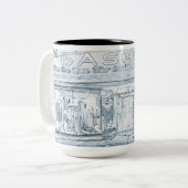 1940's Mannen Kleding Storefront Window Art Blue Tweekleurige Koffiemok (Voorkant links)