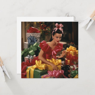 1940's  Meisje met Verjaardag Cadeaus Kaart