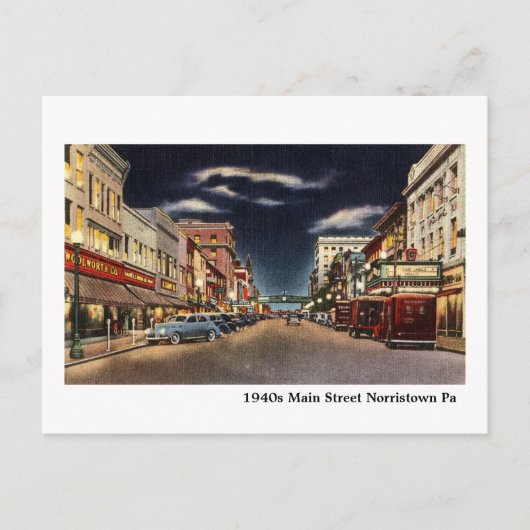 1940s Norristown's Main Street Briefkaart (Voorkant)