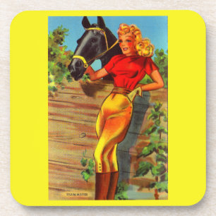 1940s pin-up gal and horse drankjes onderzetter