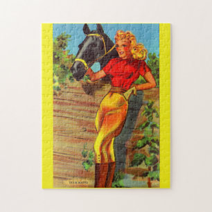 1940s pin-up gal and horse legpuzzel