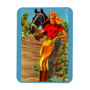 1940s pin-up gal and horse magneet