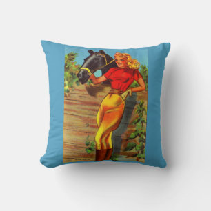 1940s pin-up gal and horse print kussen