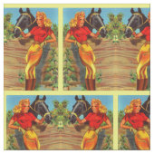 1940s pin-up gal and horse print stof (Close Up)